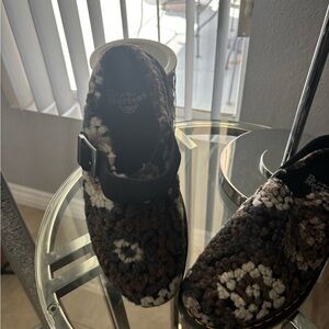 Dr. Martens Brown and White Fuzzy Slip-Ons